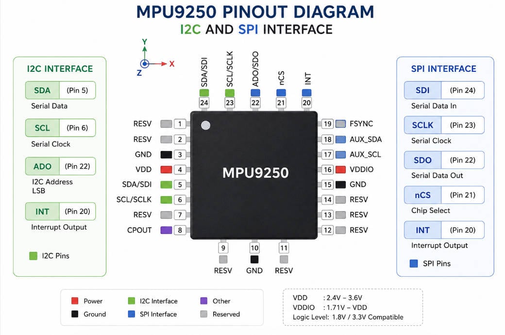 MPU9250 Guide 2026: Datasheet, Register Map, Calibration & ESP32 Wiring