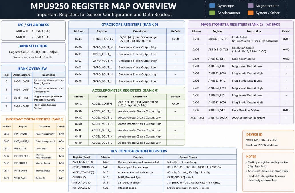 MPU9250 Guide 2026: Datasheet, Register Map, Calibration & ESP32 Wiring