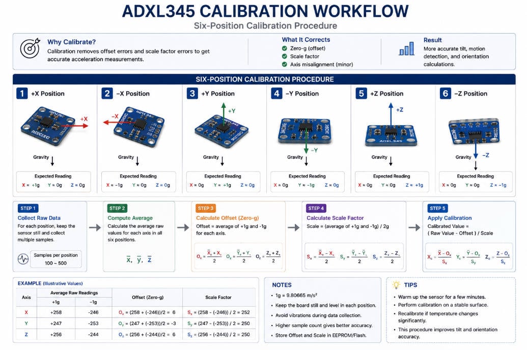 ADXL345 Guide: Datasheet, Pinout, Arduino, ESP32 & Calibration