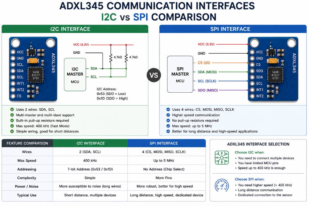 ADXL345 Guide: Datasheet, Pinout, Arduino, ESP32 & Calibration