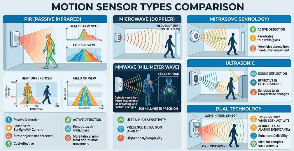 Different Rotation Sensor Styles Motion Sensor Guide: Types, Arduino, ESP32, PIR, mmWave & Applications