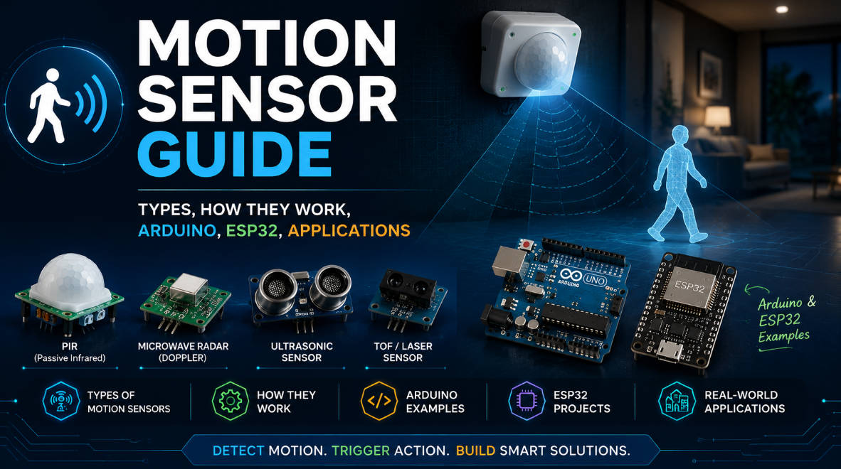 Motion Sensor With Example Motion Sensor Guide: Types, Arduino, ESP32, PIR, mmWave & Applications